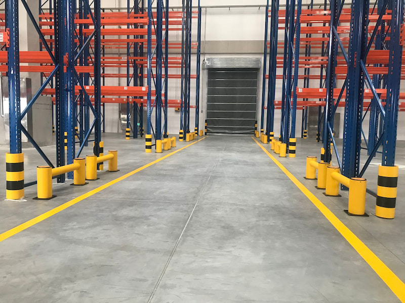 Safety guardrail with polymer coating for racks